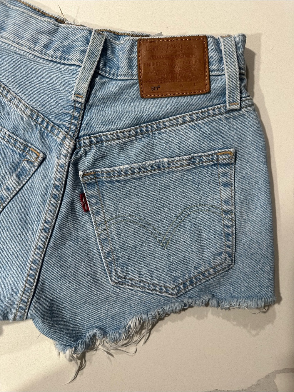 Levi's Light Blue Distressed High-Rise Denim Shorts - Picture 3 of 6